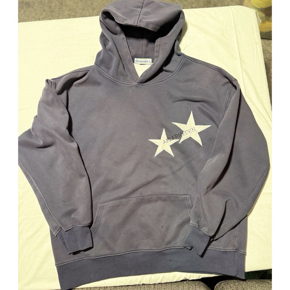 Aelfric Eden Star Graphic Hoodie Pullover Medium Blue Y2K Streetwear Spot Flaw